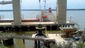 Assembling the pedestal on the dock.