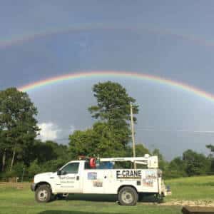 Recently, our gulf coast service manager, Bill McNair took this unique photo while working in Alabama, USA.  The picture shows a double rainbow over the E-Crane service truck.